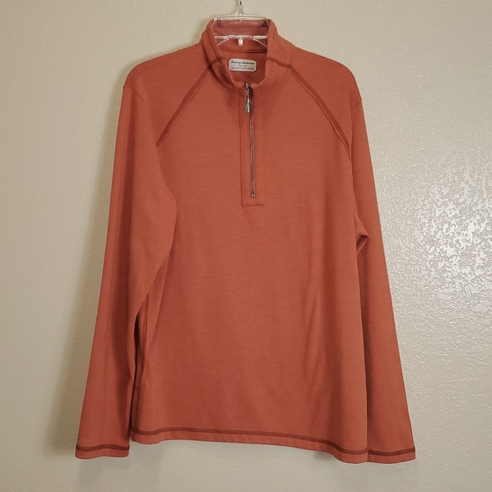 Tommy Bahama Orange Quarter Zip Sweater Large Casual